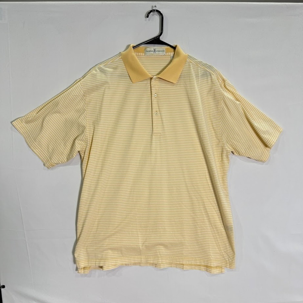 VTG Fairway & Greene Mens Large Yellow Striped Mercerized Cotton Golf Polo Shirt